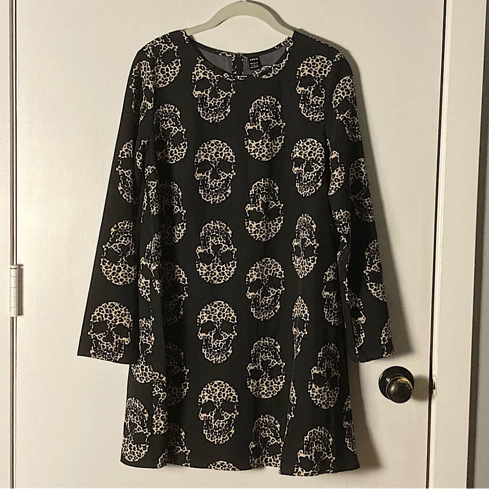 SHEIN Cheetah Print Skull Long Sleeve Mini Dress Size Small